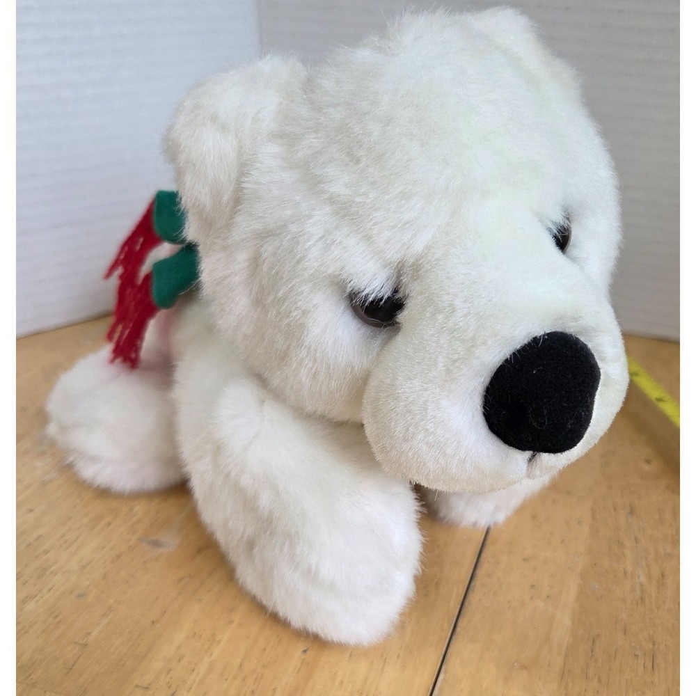 Fluffyville White Bear Plush Stuffed Animal Floppy Green & Red Scarf 14 inch‎